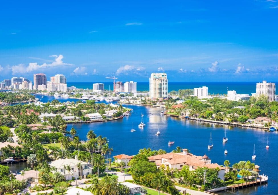 Fort Lauderdale, Florida, USA skyline over Barrier Island.